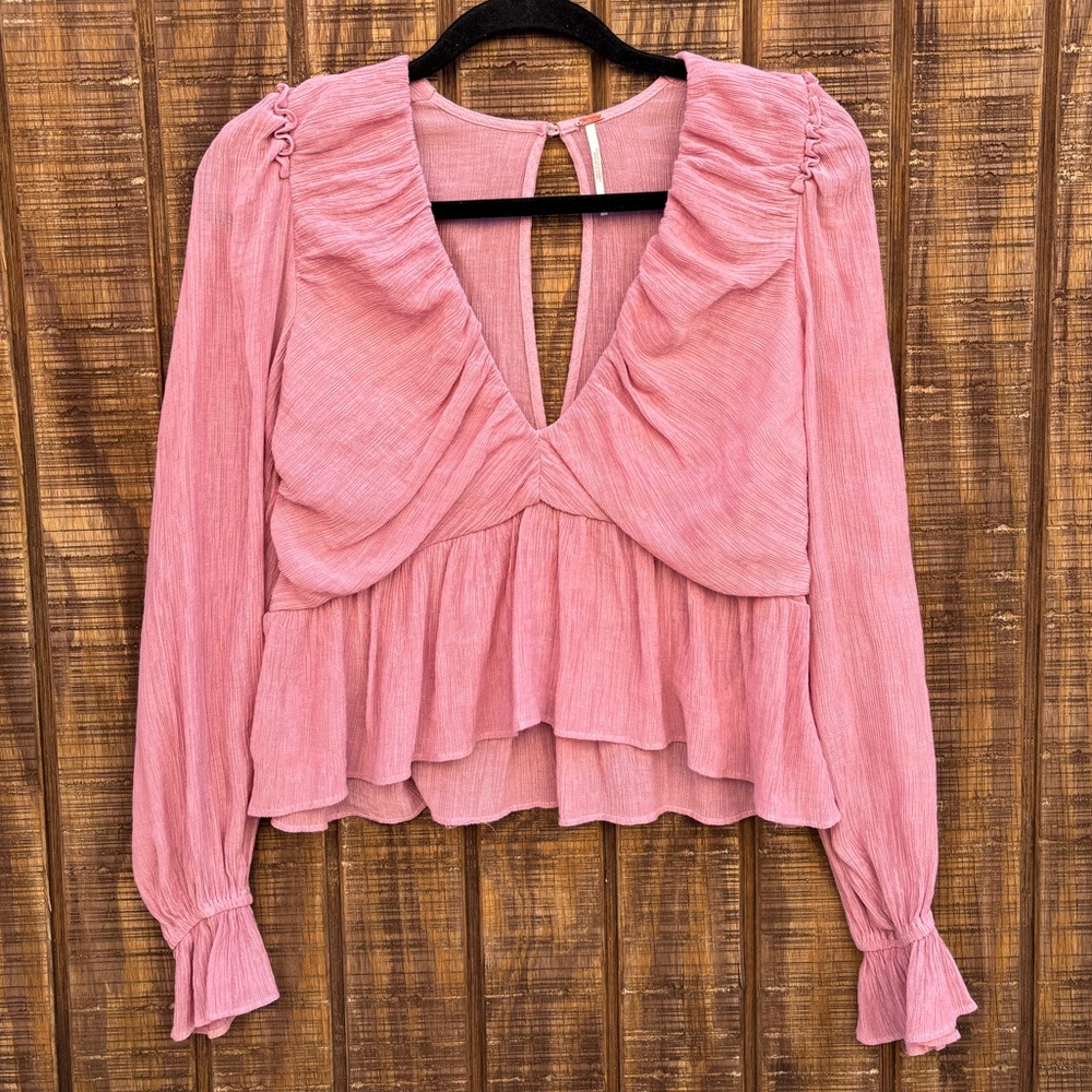 Free People Daia Mountain Flower Pink Peplum Blouse